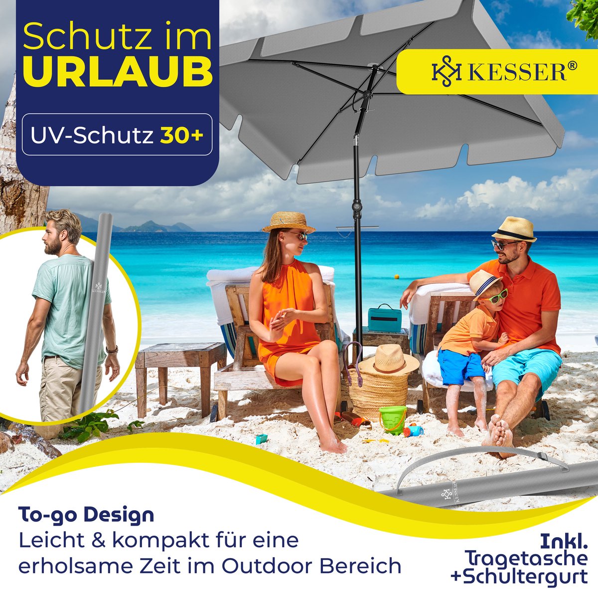KESSER® Stokparasol Inclusief Beschermhoes & Draagtas 200 × 125cm - Parasol voor Balkon, Tuin & Terras Tuinparasol Strandparasol - Lichtgrijs