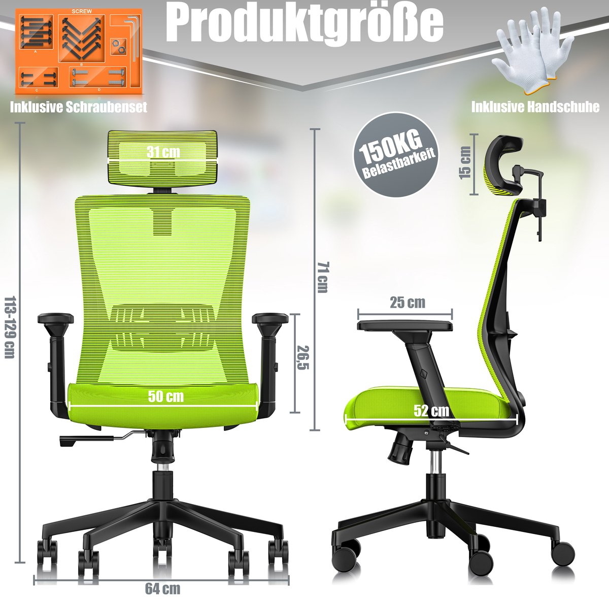 KESSER® Ergonomische Bureaustoel - Gamestoel - Office Chair - Groen