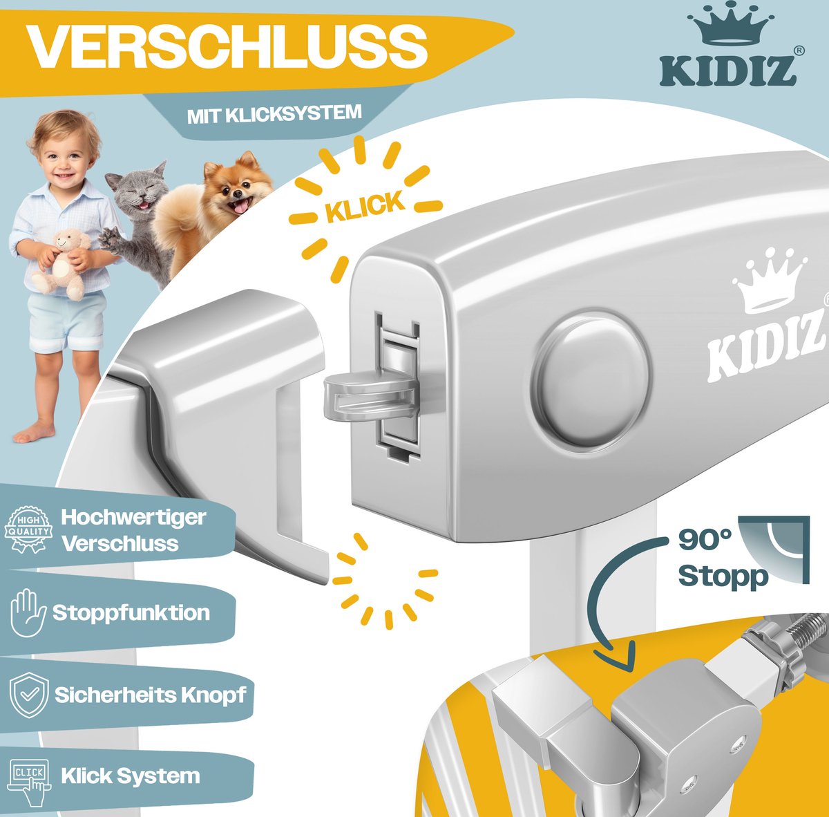 KIDIZ® Traphekje zonder boren - Veiligheidshekje - 74-87cm - Grijs