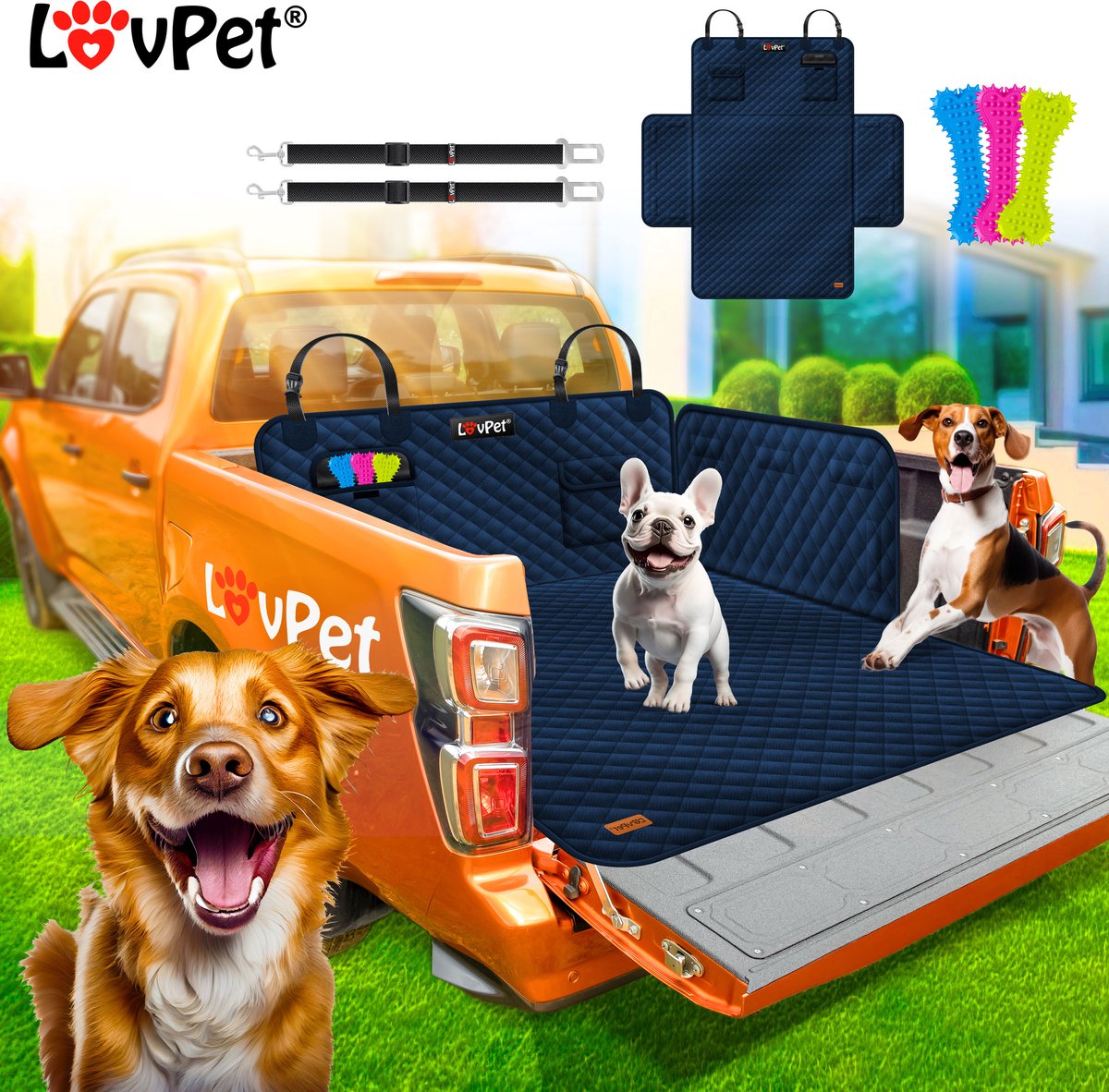 LOVPET® Hondendeken Auto Kofferbak Beschermhoes - Hondenkleed inclusief speelgoed - Waterafstotende en krasbestendige Honden deken - Marineblauw