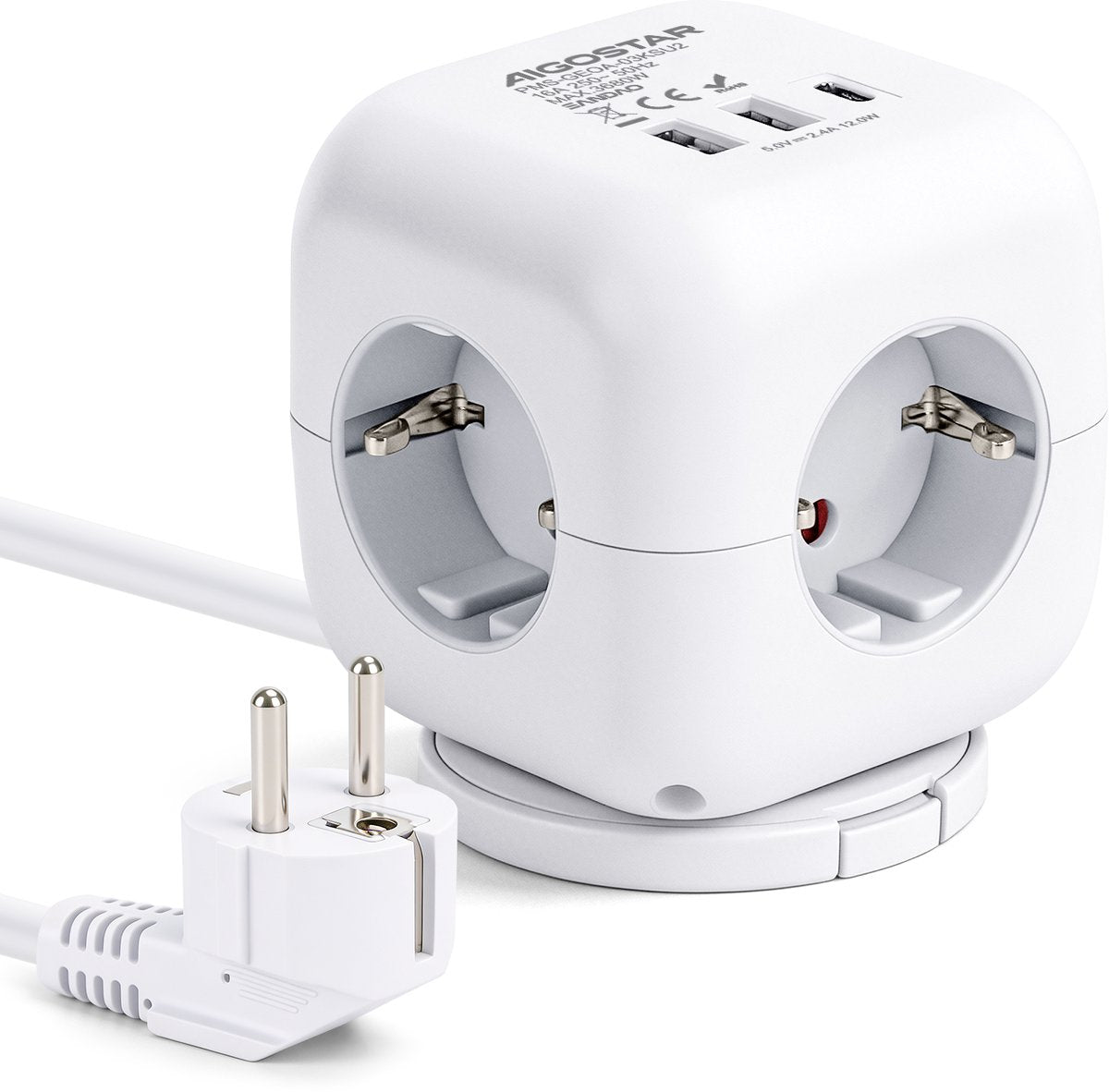Aigostar Stekkerdoos met Schakelaar - 3 Stopcontacten & 3 USB - Overbelastingsbeveiliging - 1.5 Meter Verlengsnoer - Wit