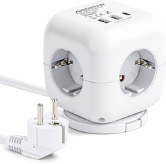Aigostar Stekkerdoos met Schakelaar - 3 Stopcontacten & 3 USB - Overbelastingsbeveiliging - 1.5 Meter Verlengsnoer - Wit