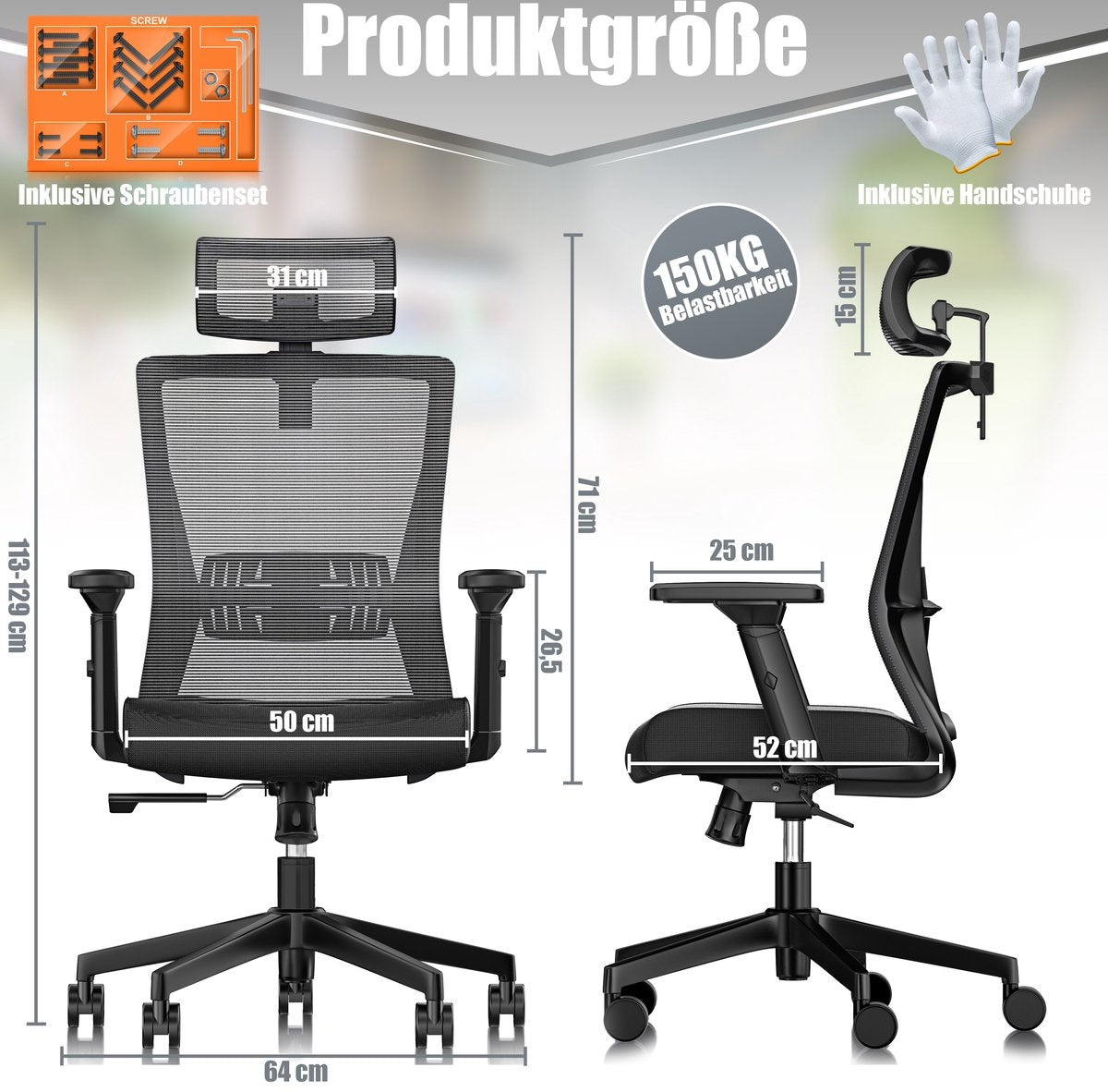 KESSER® Ergonomische Bureaustoel - Gamestoel - Office Chair - Zwart