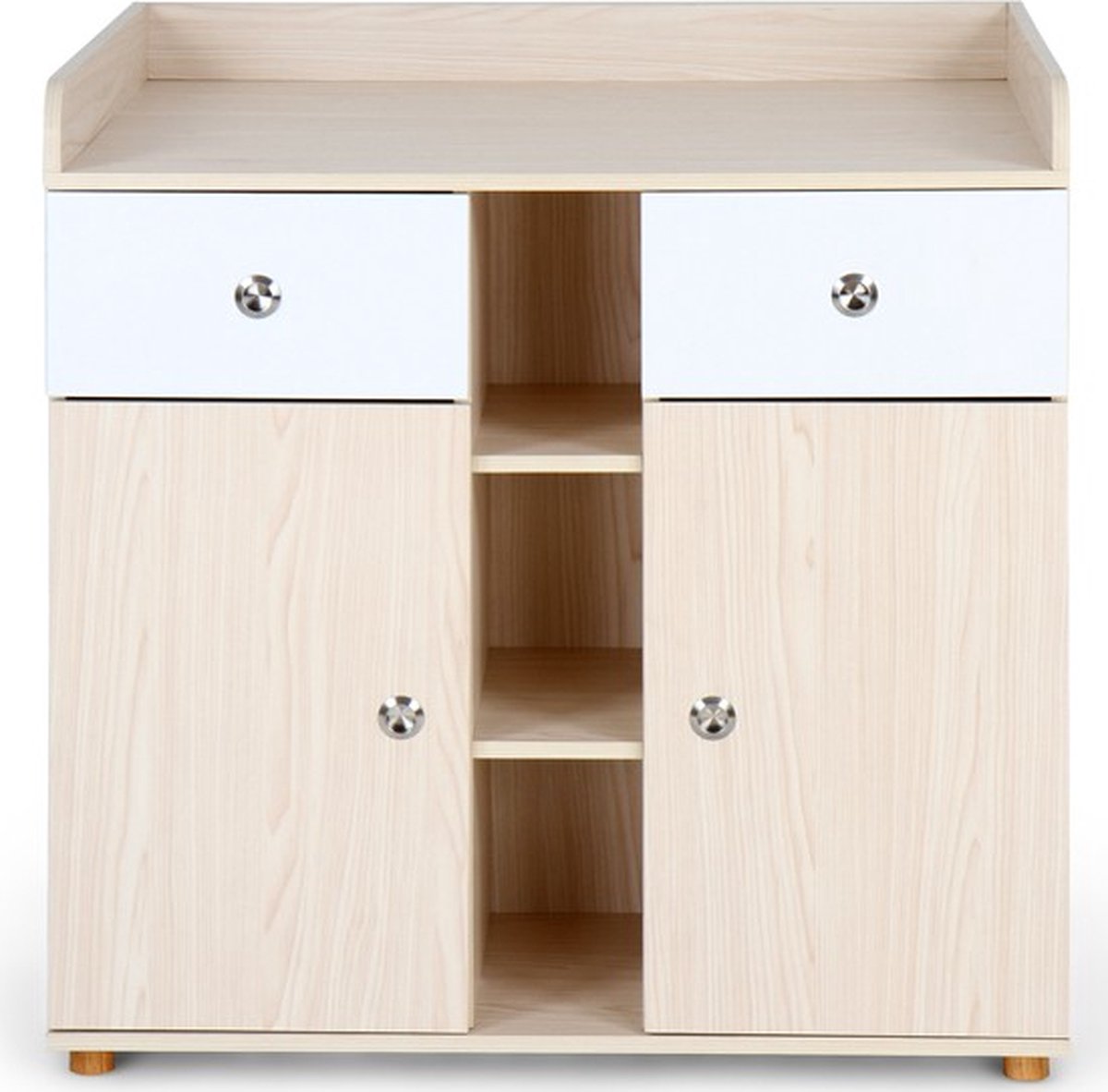 Infantastic - Babycommode met 2 grote lades en 5 vakken - Ladekast met Opbergrumte - Veelzijdig Omkleedmeubel met Organiser - 90x69x92 cm (LxBxH) - Eiken-Fineer