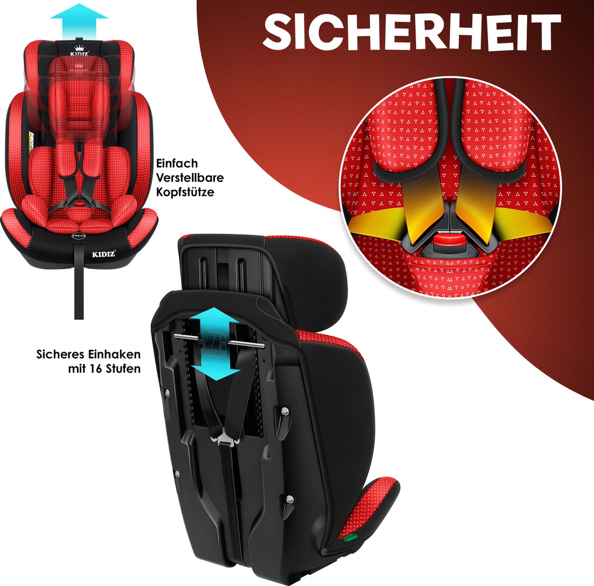 KIDIZ® Autostoeltje - 5-punts veiligheidsgordel - Rood