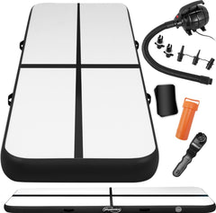 Physionics® Tumblingmat - Dubbelwandig PVC, Opblaasbaar, Inclusief elektrische pomp en reparatieset, 600 x 100 x 10, Zwart - Luchtvloer voor turnen, yoga, parkour, cheerleading