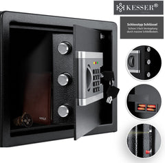 KESSER® Elektronische Kluis met cijferslot 38 x 30 x 30 cm - Digitale Muurkluis Inclusief Batterijbox en Batterijen - Electrische Safe met 2 Noodsleutel Klusje - Zwart