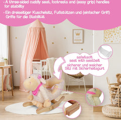 Infantastic - Hobbelpaard voor Baby en Kind - Schommel Schaap - Stevige Constructie - Knuffelzacht met Geluidseffecten - Wit/Roze
