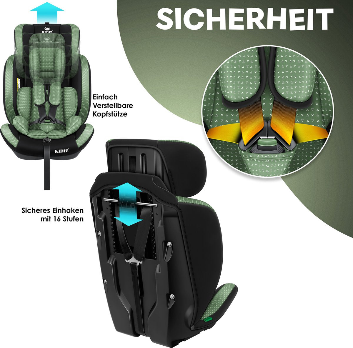 KIDIZ® Autostoeltje - 5-punts veiligheidsgordel - Groen