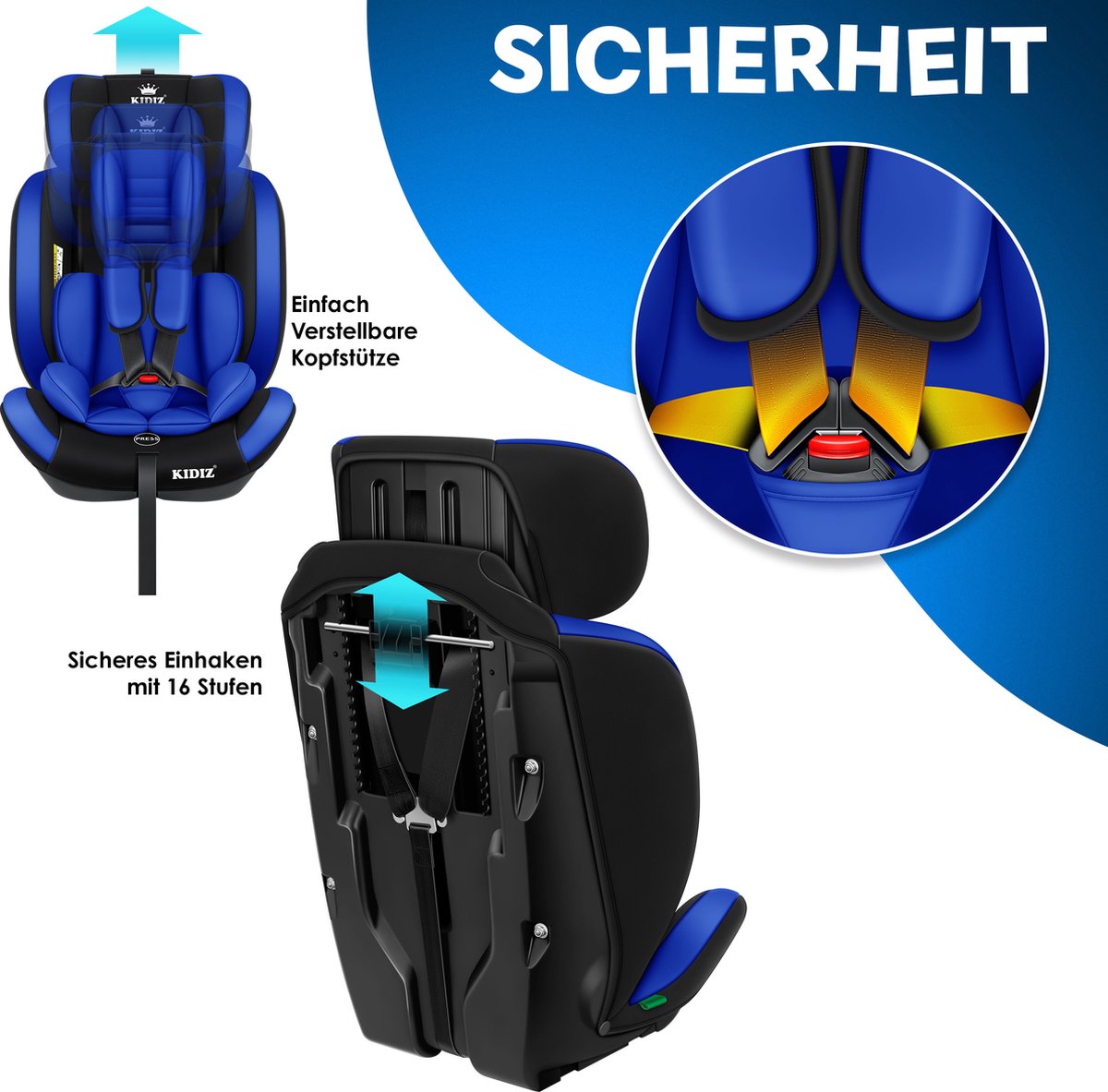 KIDIZ® Autostoeltje - 5-punts veiligheidsgordel - Blauw