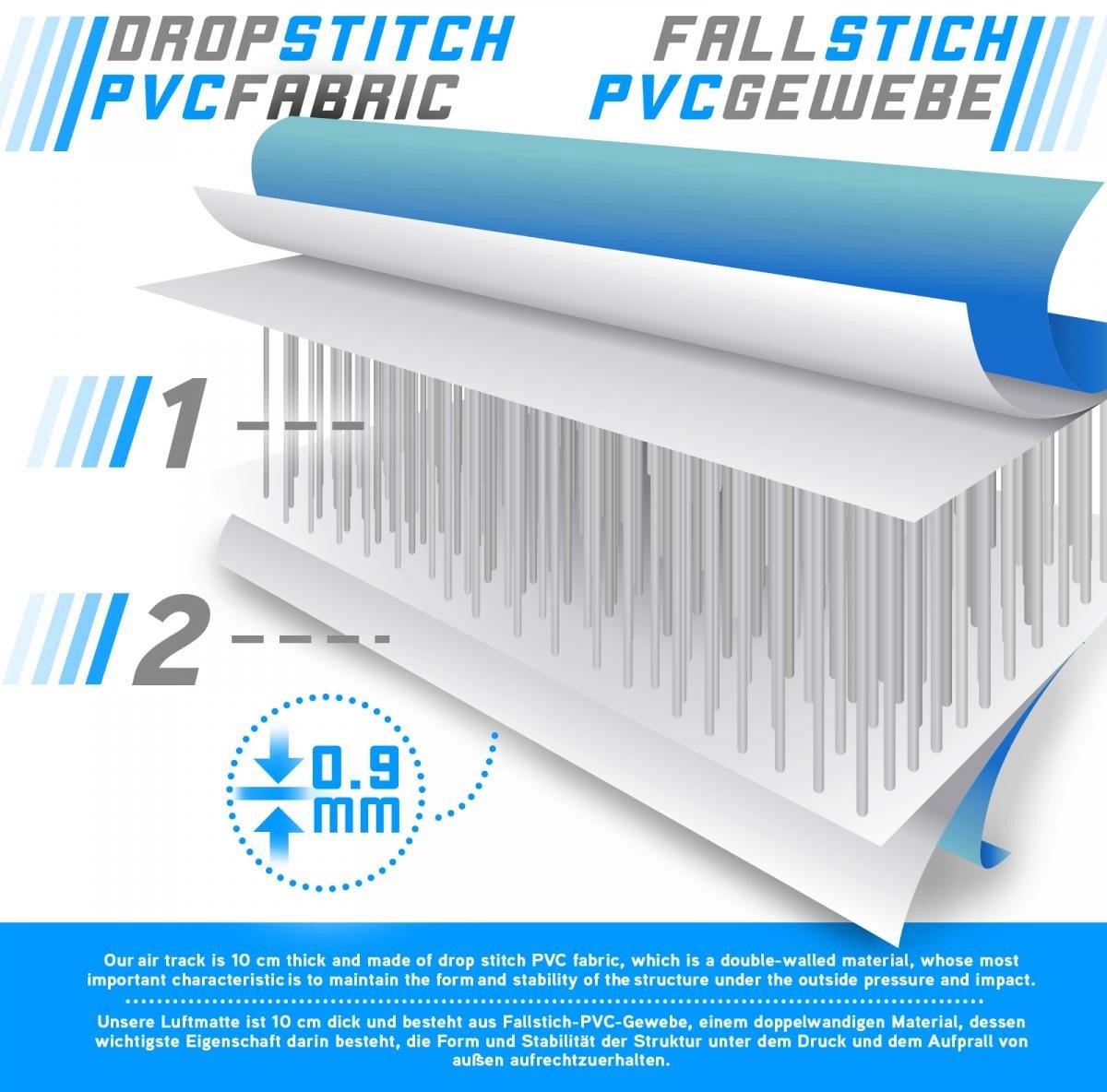 Opblaasbare PVC gym mat 4 x 1m, met elektrische luchtpomp, gymnastiekmat, trainingsmat, fitnessmat