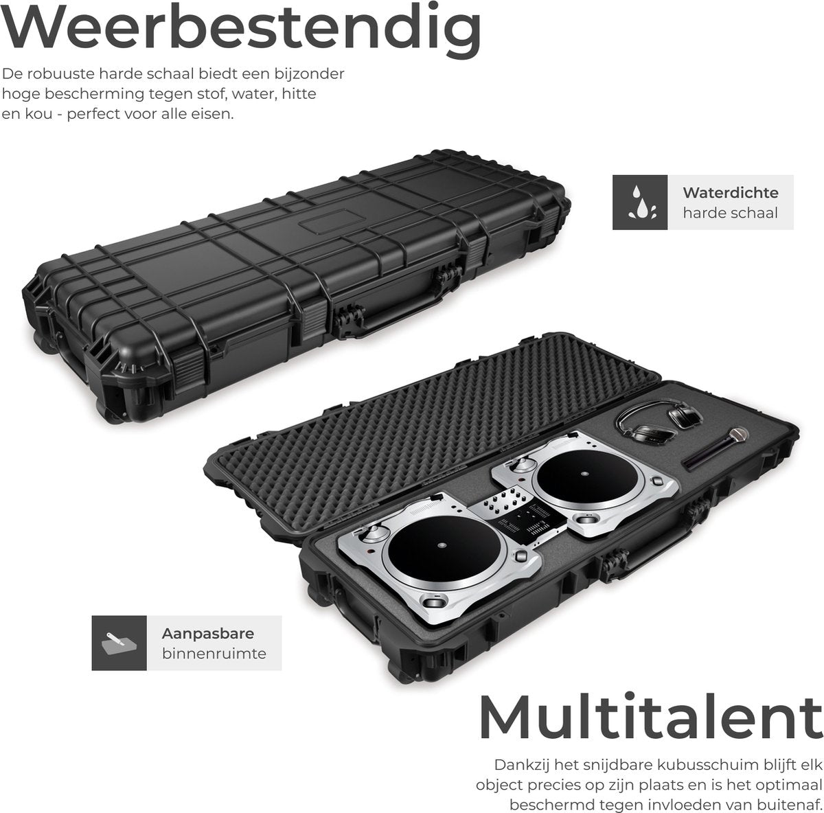 tectake® - Universele box koffer lang - Camerakoffer - Draagbaar (3 handgrepen) - Incl. schuimstof, 2 wielen en knipsluitingen - Harde schaal - 113,5 x 41 x 16 cm - Trolley