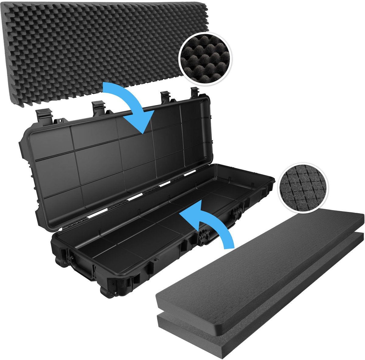 tectake® - Universele box koffer lang - Camerakoffer - Draagbaar (3 handgrepen) - Incl. schuimstof, 2 wielen en knipsluitingen - Harde schaal - 113,5 x 41 x 16 cm - Trolley