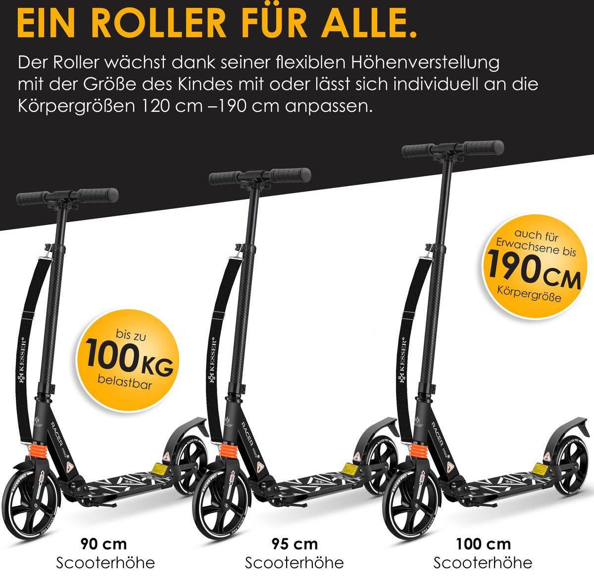 KESSER® Stuntstep voor Volwassenen en Kinderen - Opvouwbaar - Zwart