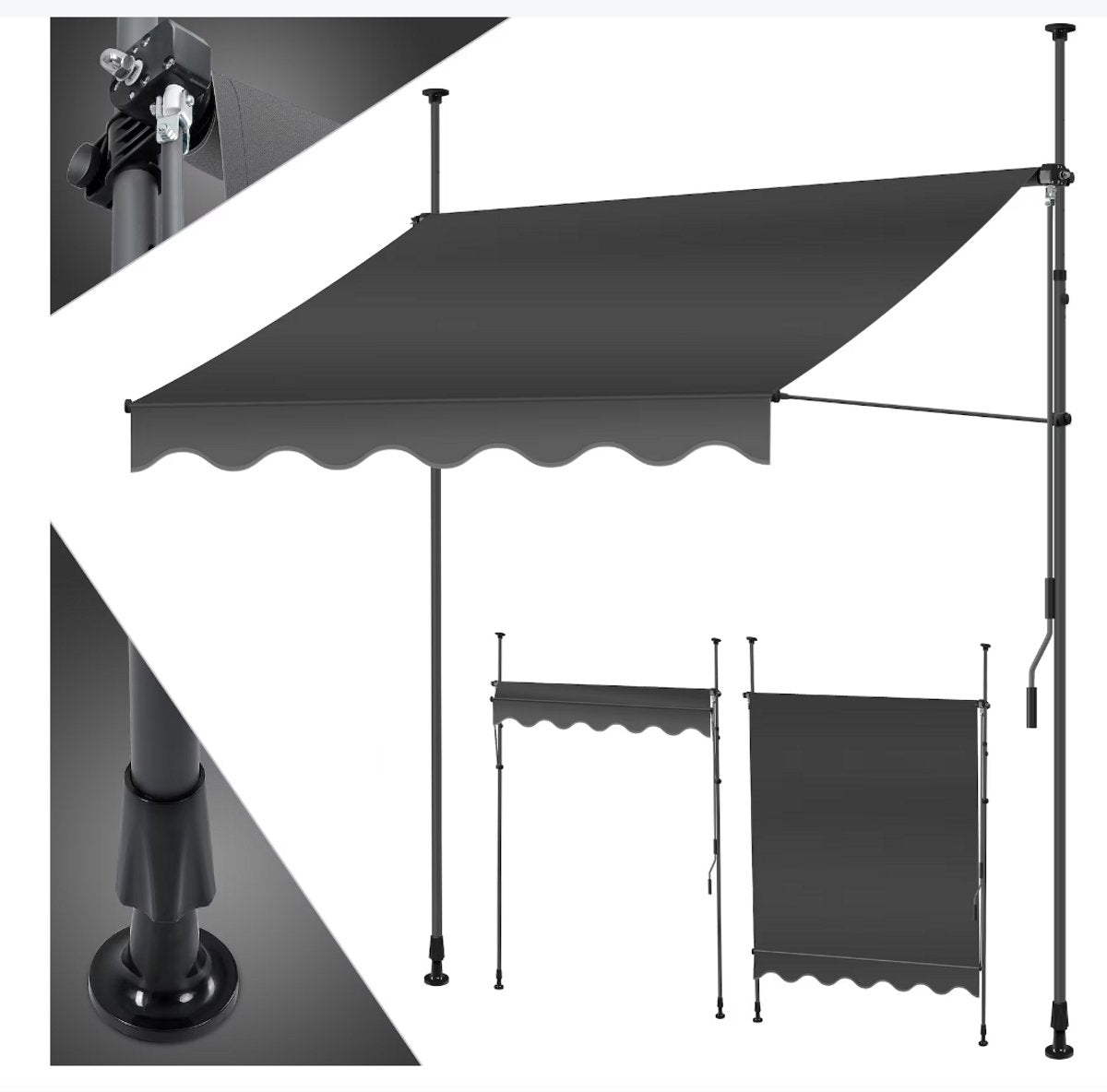 KESSER® Klemluifel - Balkonluifel zonder boren - 250cm - Verstelbaar - Antraciet