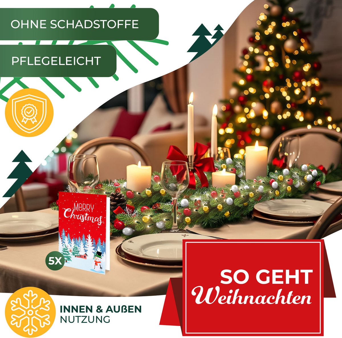 KESSER® Kerstslinger | Guirlande met 100 LED's warmwit Lampjes - Kerstversiering, Kerstguirlande LED verlichting voor Kerstboom en Binnen & Buiten, Kerstverlichting Slinger voor Kerstmis - Groen, 5M / 100 LEDs met afstandsbediening