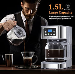 Taylor Swoden Pewter - Koffiezetapparaat - Filterkoffie - 1.5L/ 12 Kopjes - met Glazen Kan - Instelbare Koffie Sterkte - 950W - RVS