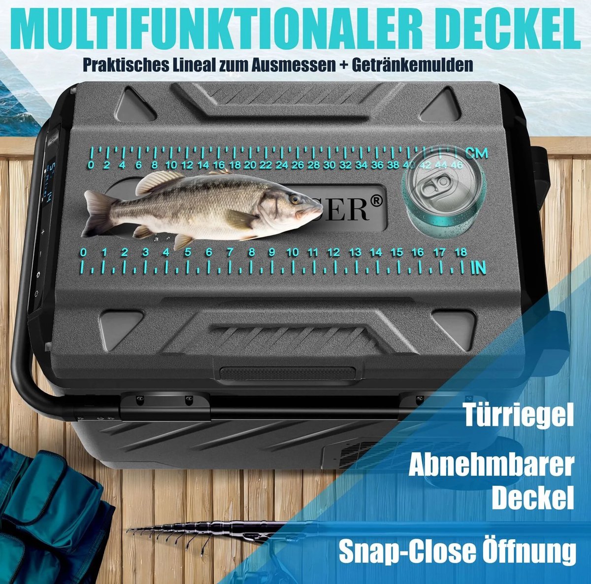 KESSER® compressor elektrische koelbox | 41Liter Campingvriezer met LED-touchscreen | Met app-bediening en koelelementen, USB-poort, 12/24 V, 230 V | Koelbox voor auto's en vrachtwagens tot -20 °C