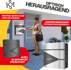 KESSER® Brievenbus RVS - Wandbrievenbus - Softclose deksel - Zilver / Antraciet