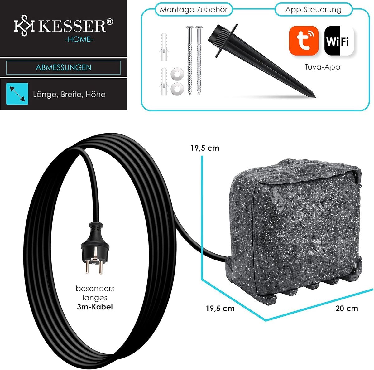 KESSER® Tuinstopcontact - 4 stopcontacten - IP44 waterdicht - Antraciet