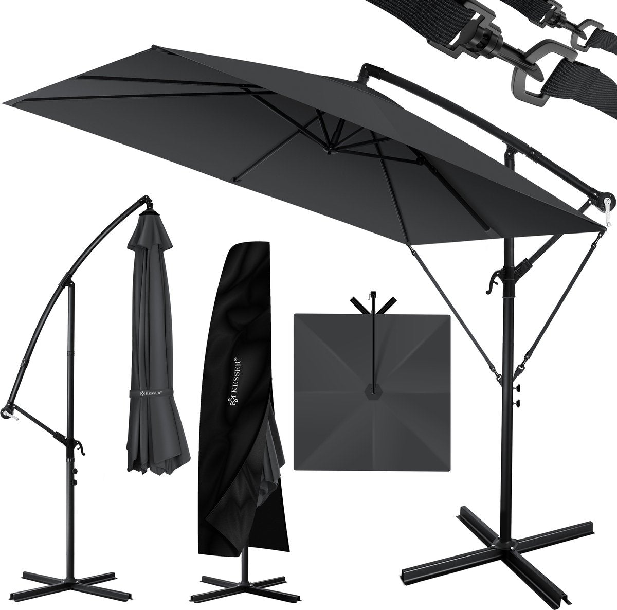 KESSER® Parasol Rechthoekig - Verstelbaar - Ø250cm - Antraciet