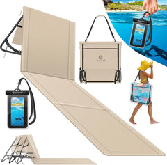 Kesser® Opvouwbare strandmat met verstelbare rugleuning, strandligstoel met draagriem, waterdichte mobiele telefoonhoes en opbergtas, ligstoel voor strand, tuin, terras, ligmat, tot 130 kg
