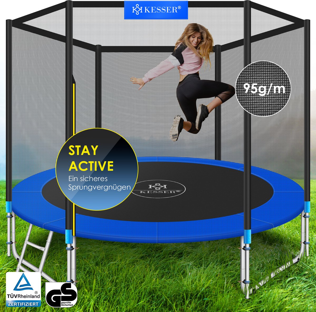 KESSER® Trampoline 366 cm - Veiligheidsnet en Ladder - tot 150 kg belasting - Blauw