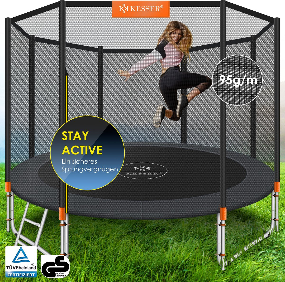KESSER® Trampoline 305 cm - Veiligheidsnet en Ladder - tot 150 kg belasting - Oranje