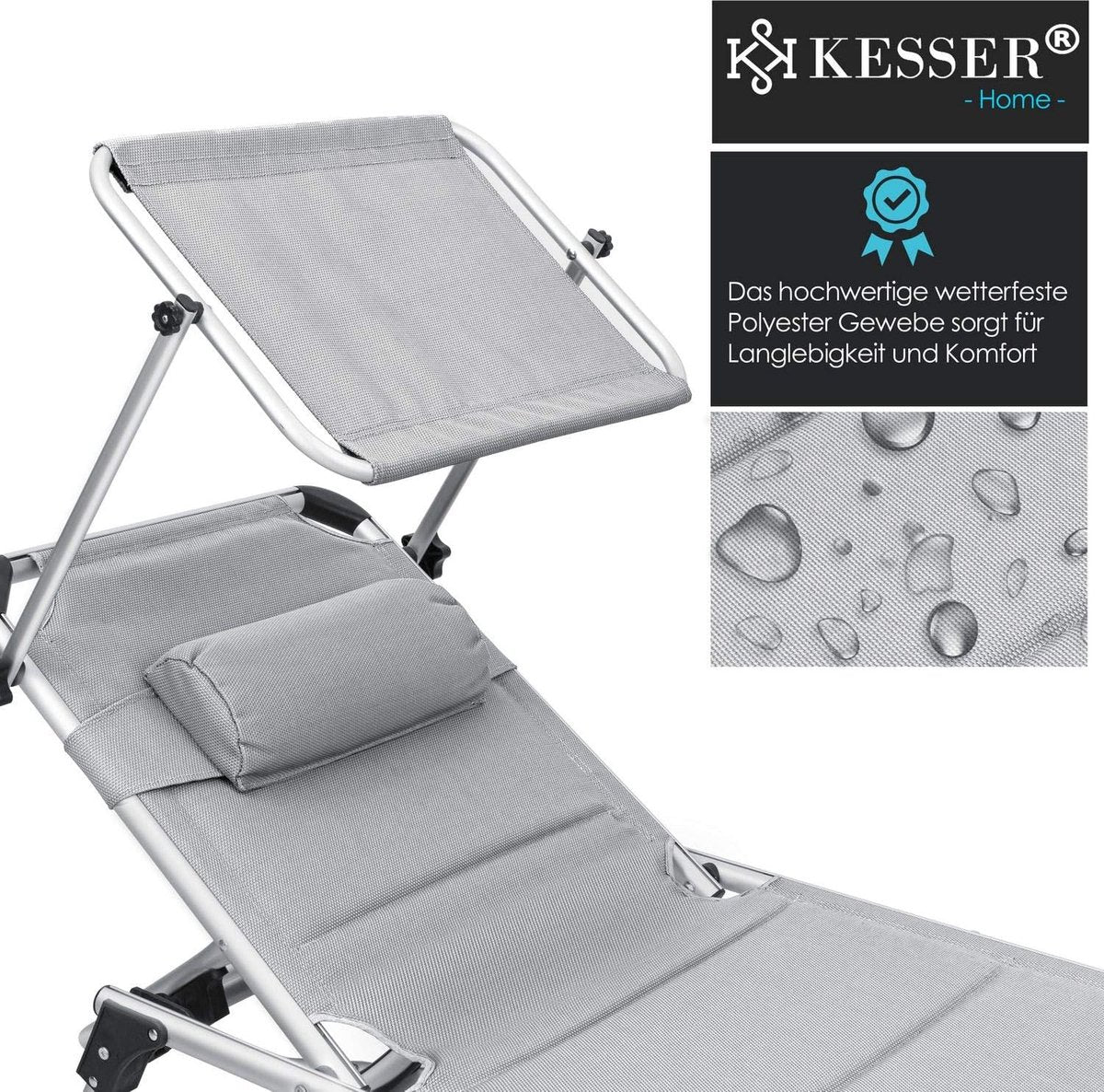 Ligbed - Ligstoel - Zonnebed - Opvouwbaar - Grijs - KESSER®
