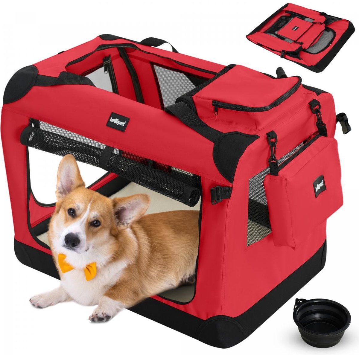 Reisbench hond - Draagtas hond - Transportbox - 60x42x42 cm - Rood