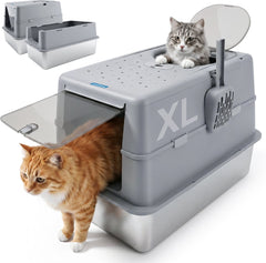 Nobleza Premium Kattenbak RVS - XXL - Incl. Kattenbakschep - Voor Grote & Kleine Katten - 60x40x43cm - Grijs