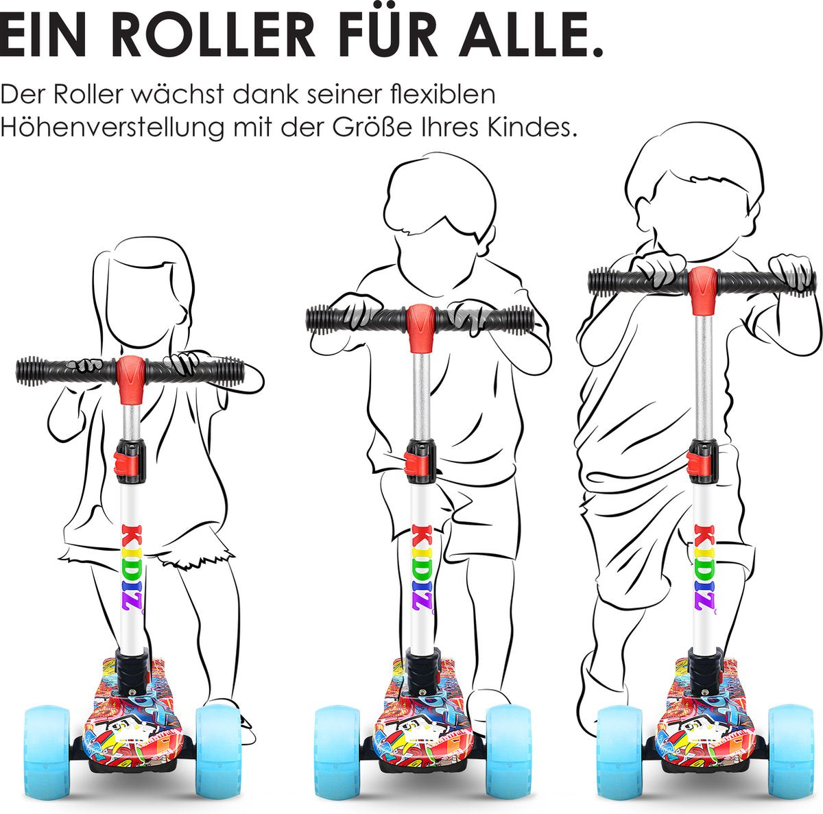 KIDIZ® Kinderstep - Opvouwbaar - Verstelbaar - City Scooter - Graffiti •