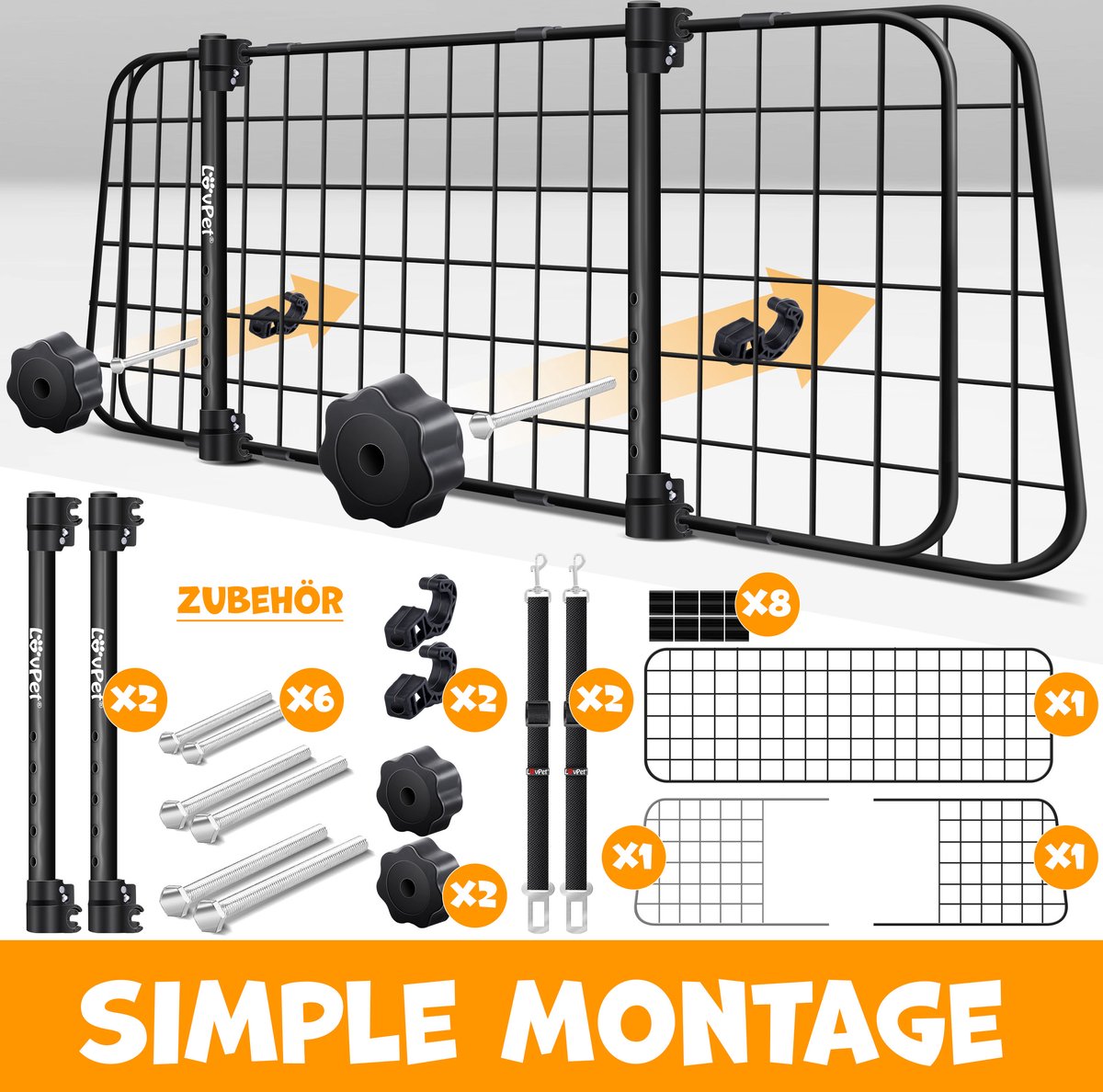 LovPet® Hondenrek Auto - Universeel - Bagagerek 30x91-153cm - Zwart