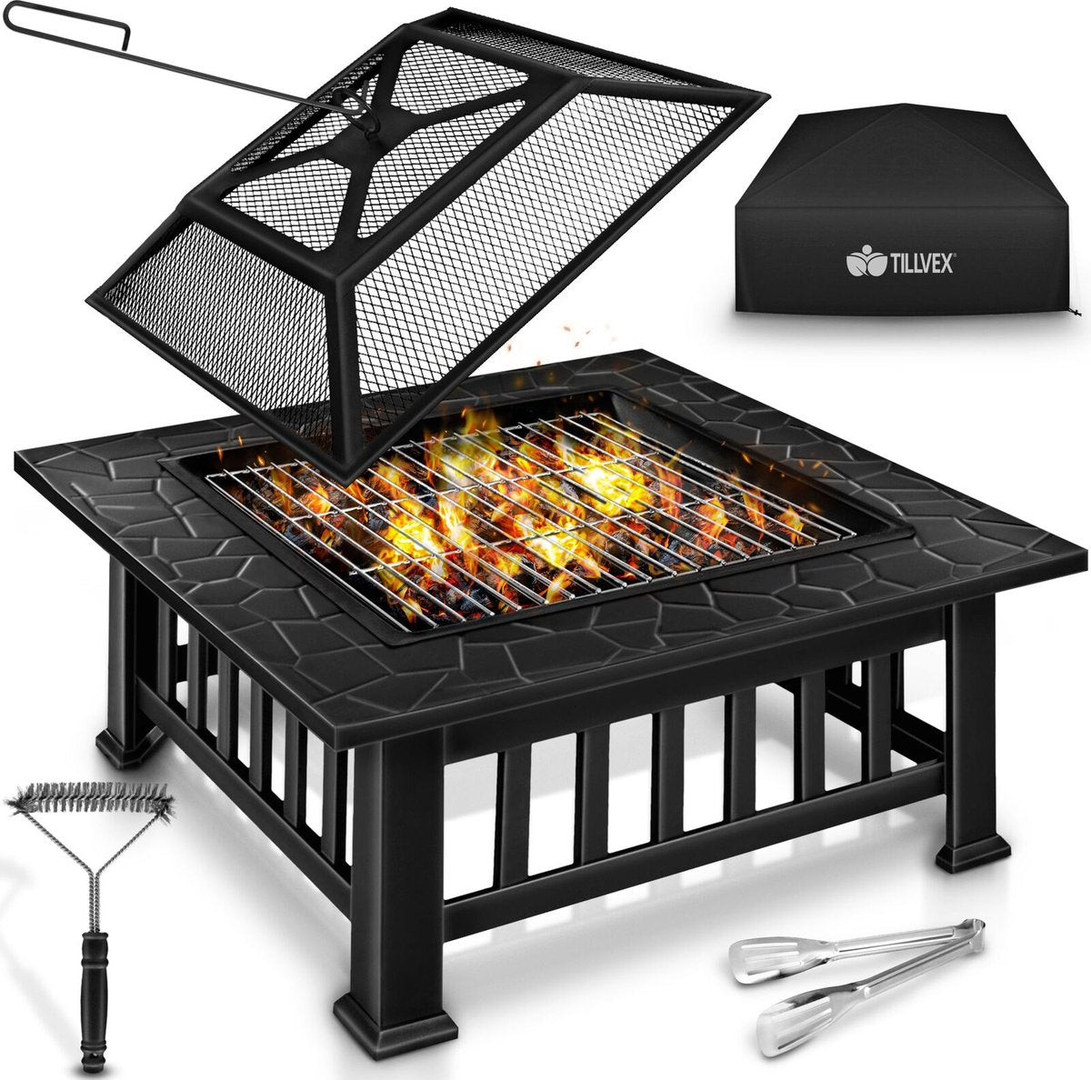 TILLVEX® Vuurschaal - Vuurkorf - 81x81x42cm - Zwart