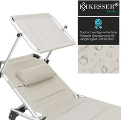 Ligbed - Ligstoel - Zonnebed - Opvouwbaar - Beige - KESSER®