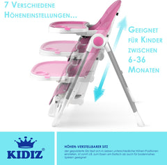KIDIZ® 3in1 kinderstoel incl. speelbar, Eetstoel, Babystoel, combinatie kinderstoel, 7 in hoogte verstelbare rugleuning, meegroei van 0 maanden tot 6 jaar - Roze