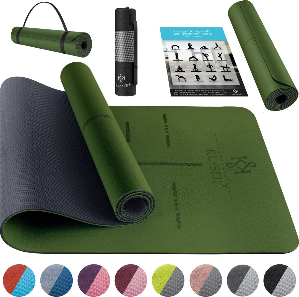 Yoga mat - Fitness mat - Sport mat - Anti slip - Extra dik - Groen