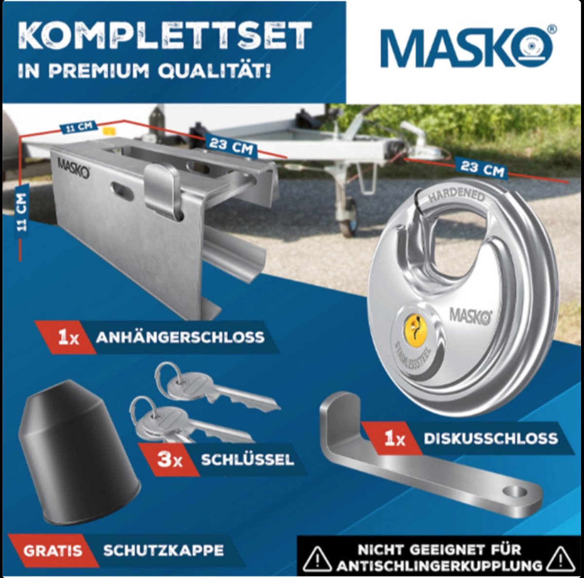 Aanhangwagenslot – Anti diefstal – Gehard staal - Zilver