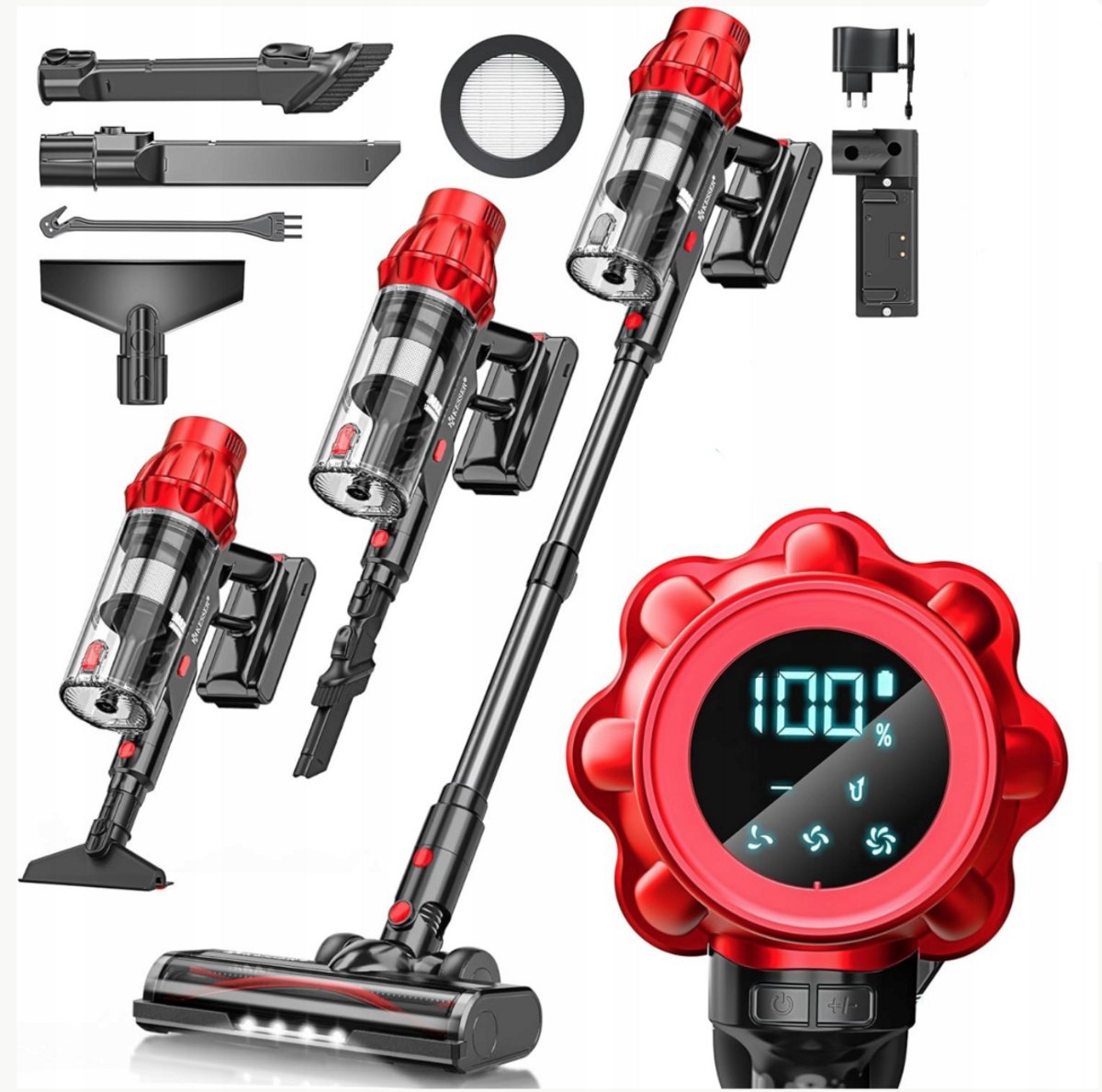 Steelstofzuiger - Draadloos - Stofzuiger Zonder zak - 30KPa - Rood - KESSER®