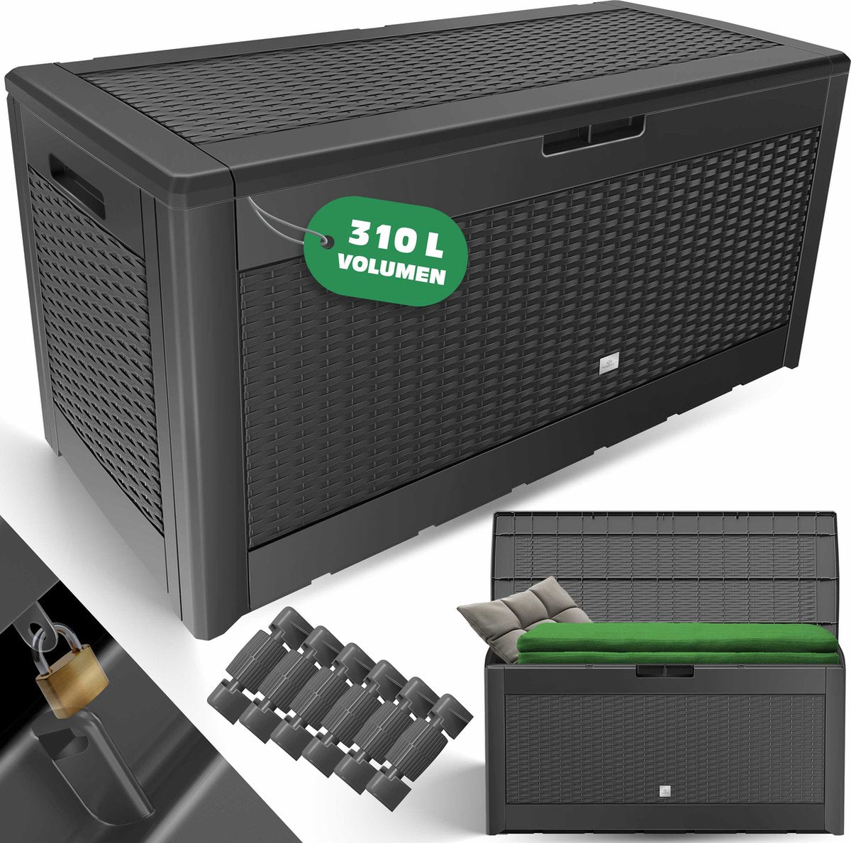 KESSER® Opbergbox 310L - Inklapbaare - Tuinkist - Antraciet •