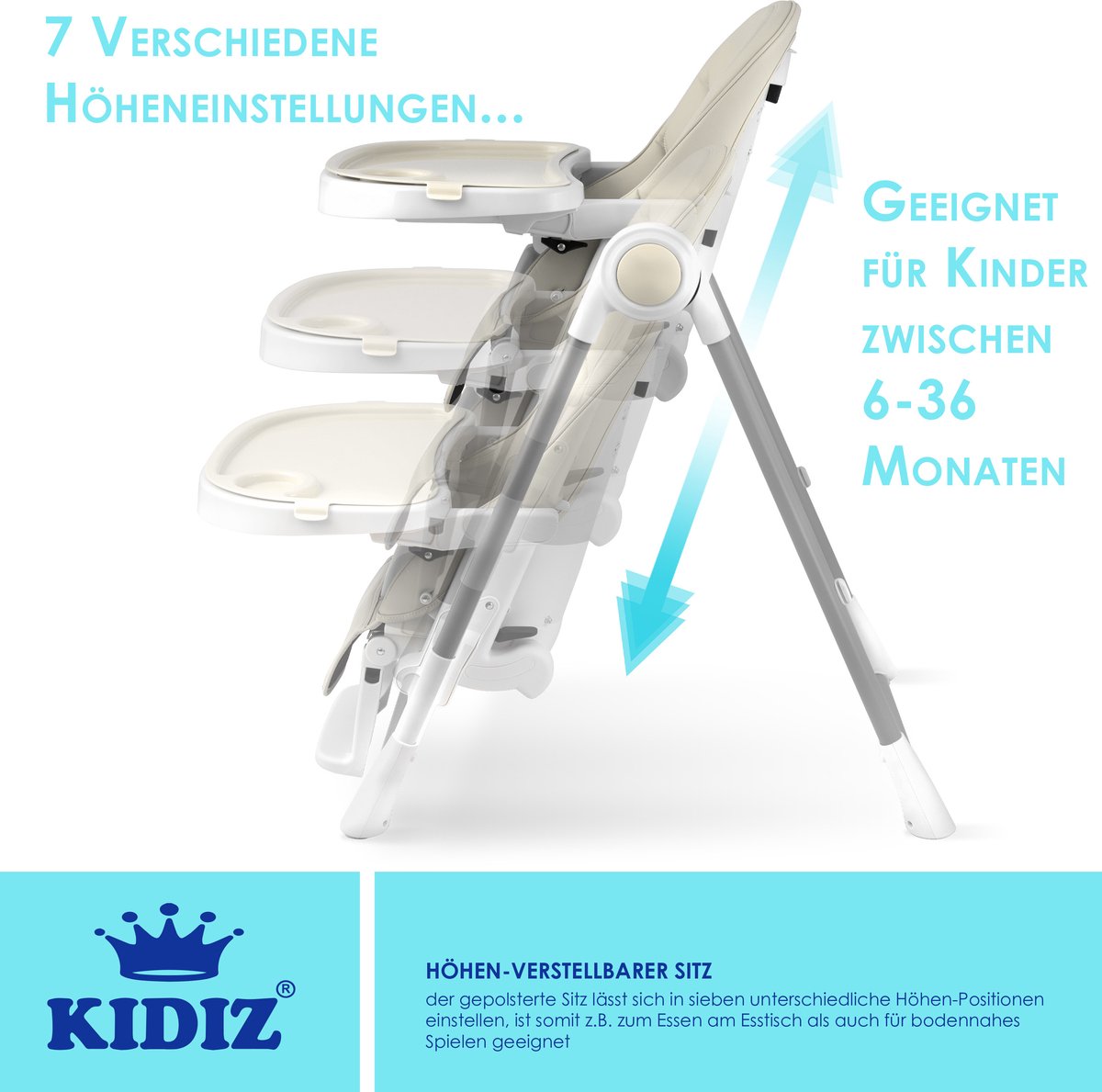 KIDIZ® 3in1 kinderstoel - Babystoel - Verstelbaar - Beige