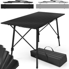 Campingtafel - inklapbaar - in hoogte verstelbaar - 90 x 45 cm - aluminium - met draagtas - Zwart