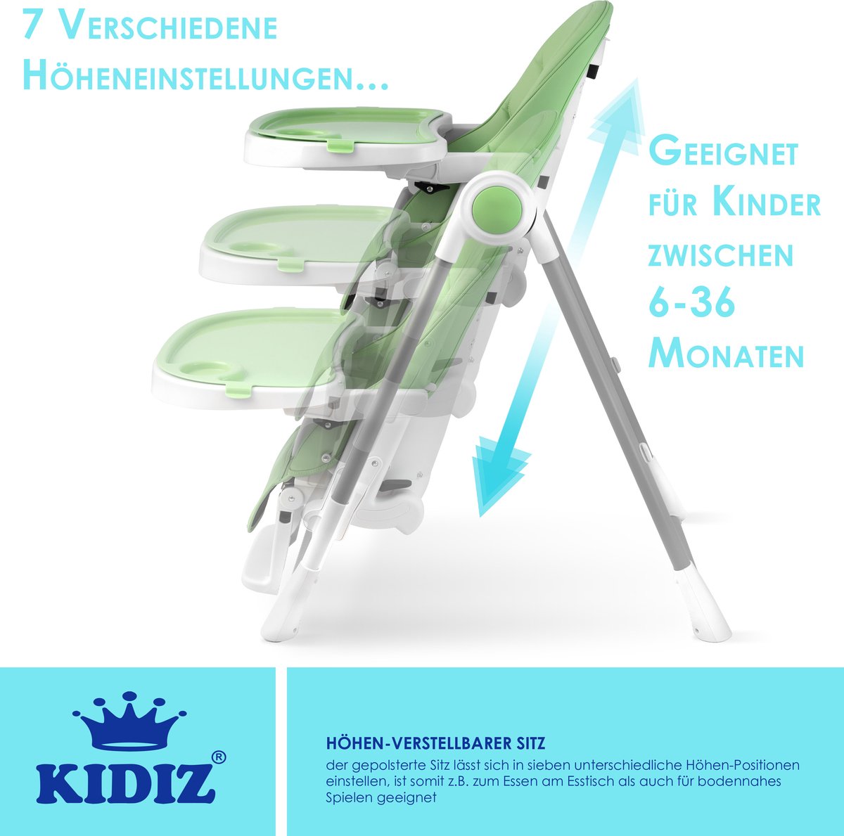 KIDIZ® 3in1 kinderstoel - Babystoel - Verstelbaar - Groen