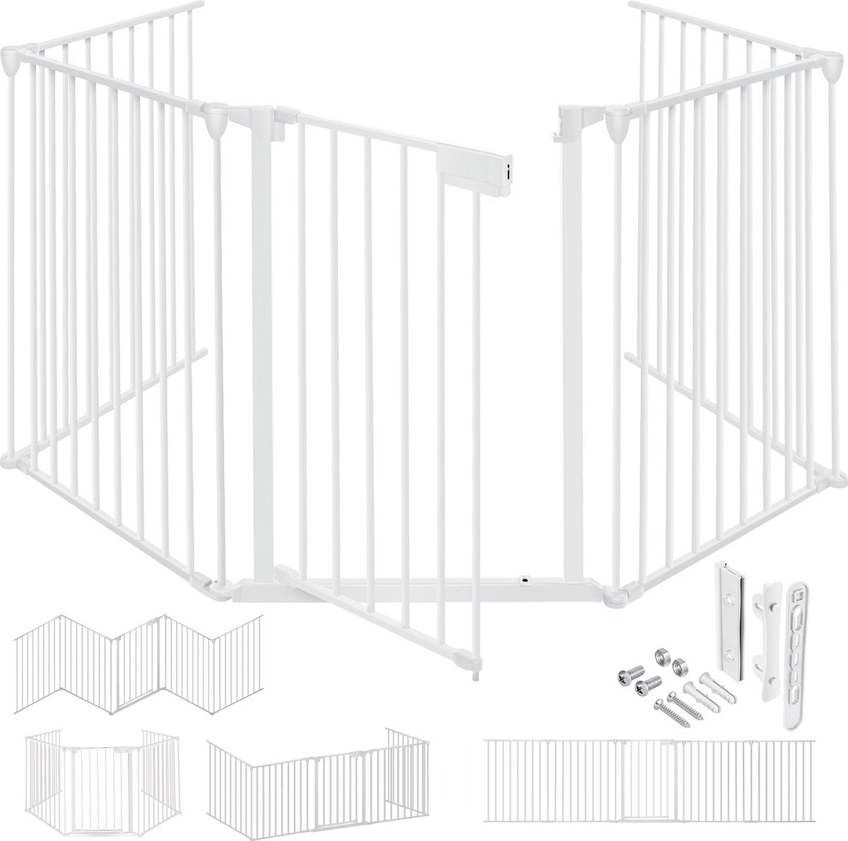 KESSER® Veiligheidshekje voor Kinderen - Openhaard hek - Beschermrooster met Deur Metalen Kachelbeschermer Box Crash Barrier Dierenhek Deurbeschermer voor Kinderveiligheid - Wit - 300 cm lengte