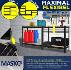 MASKO® Opbergrek / Stellingkasten / Magazijnstelling set van 2 Opbergrekken voor zwaar gebruik, kelderrekken, belastbaar tot 875 kg, 5 verstelbare legborden, MDF-panelen Opbergrekken van metaal - 2x Zwart, 700kg, 2x 160x80x40 cm, 4 schappen •