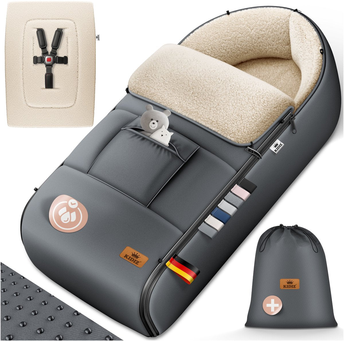 KIDIZ® Voetenzak voor Autostoeltje en Buggy met Ritssluiting - Baby Slaapzak Deken voor Maxi-Cosi & Wandelwagen / Kinderwagen - Antraciet •