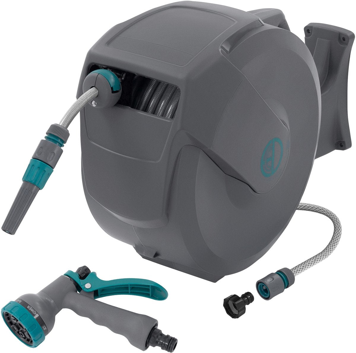 Wandslangenbox - Tuinslanghaspel - Tuinslang met haspel - 30 meter - Grijs - ECD Germany