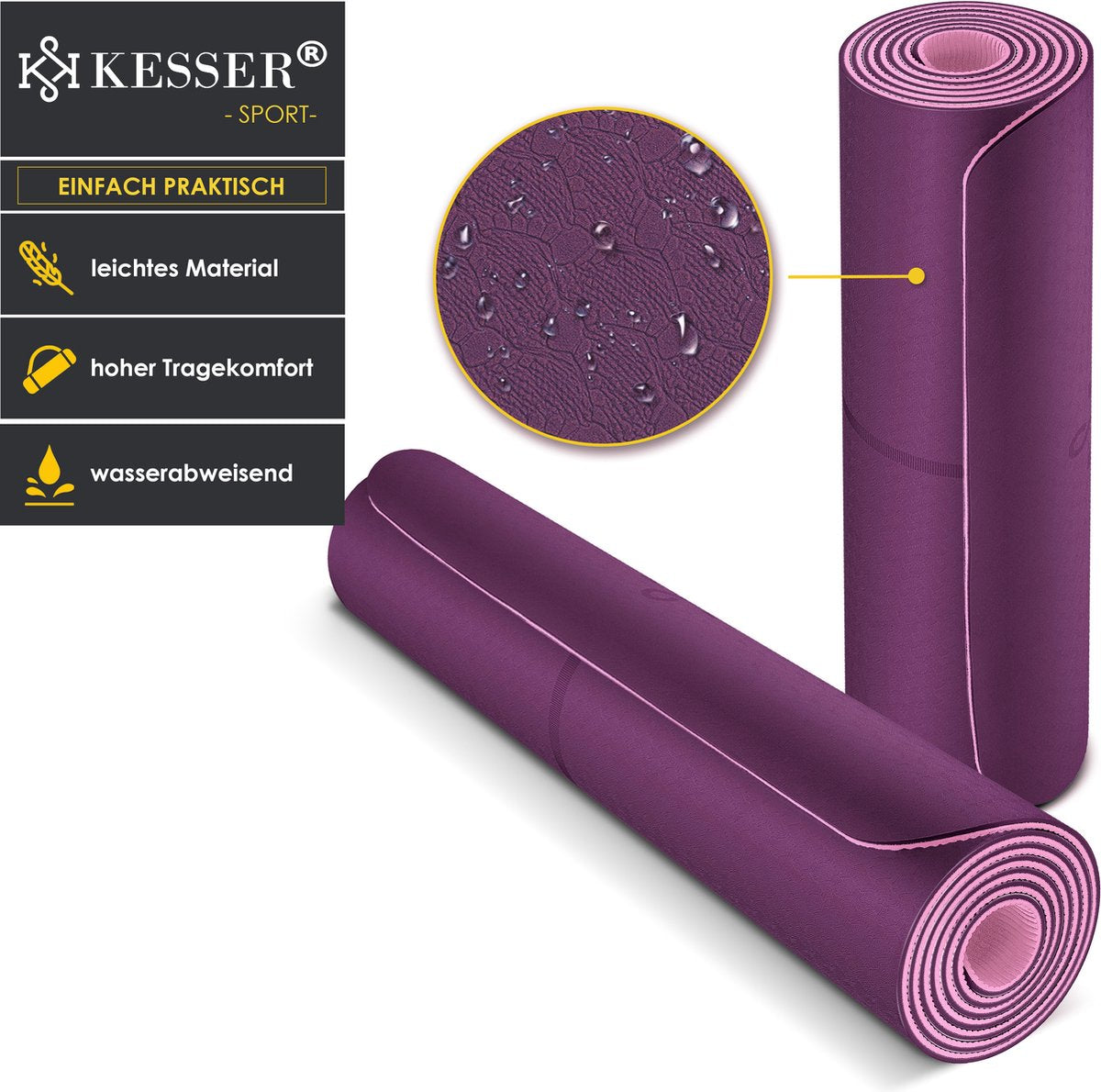 Yoga mat - Fitness mat - Sport mat - Anti slip - Extra dik - Paars