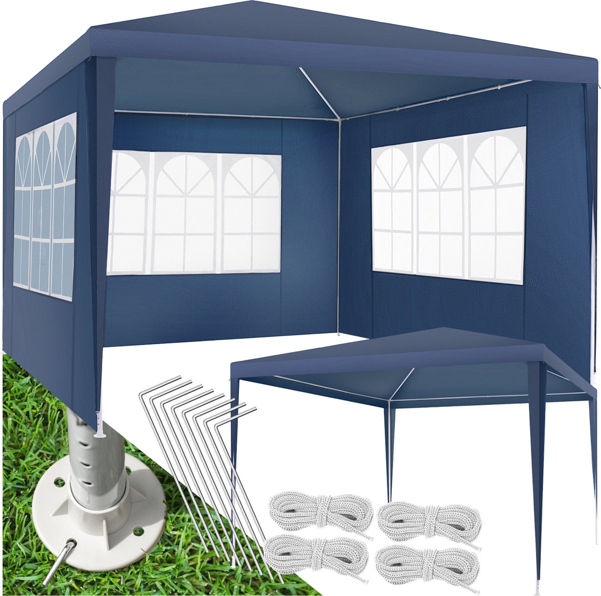 Partytent - 3x3m - Paviljoen - Waterdicht - Blauw - Tectake
