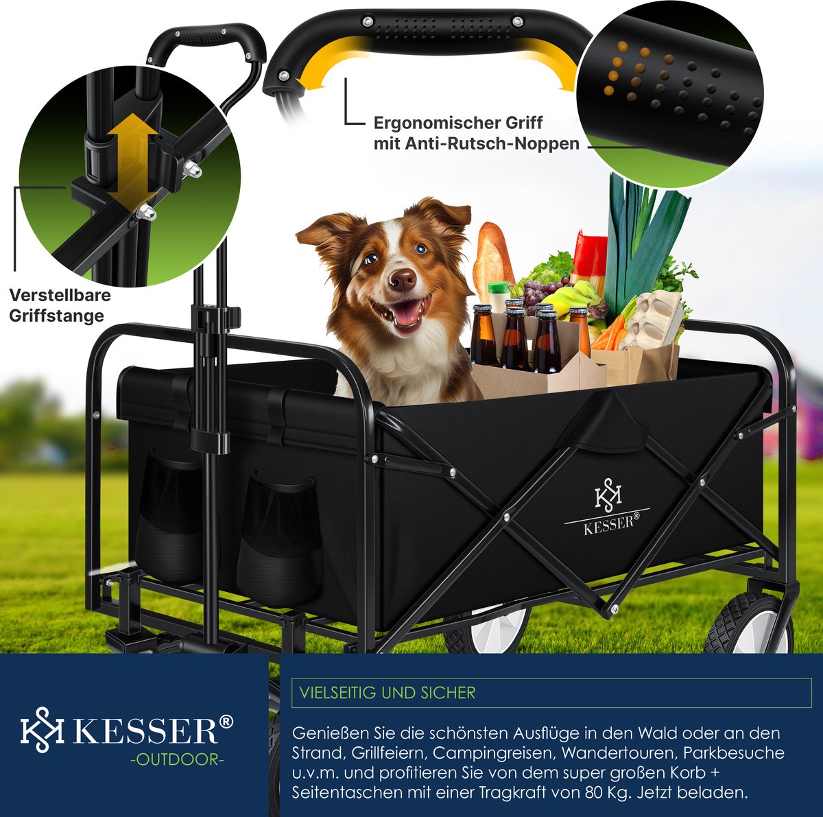 KESSER® Bolderkar - Opvouwbaar - Bolderwagen  - Zwart